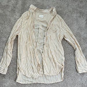 American Eagle Boyfriend Fit Light Flannel- yellow and white